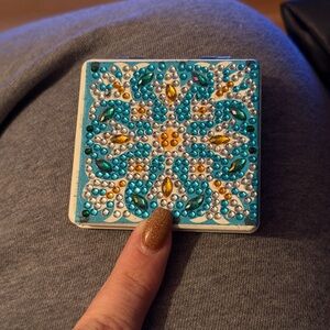Decorative Compact Mirror with Blue and Gold Accents